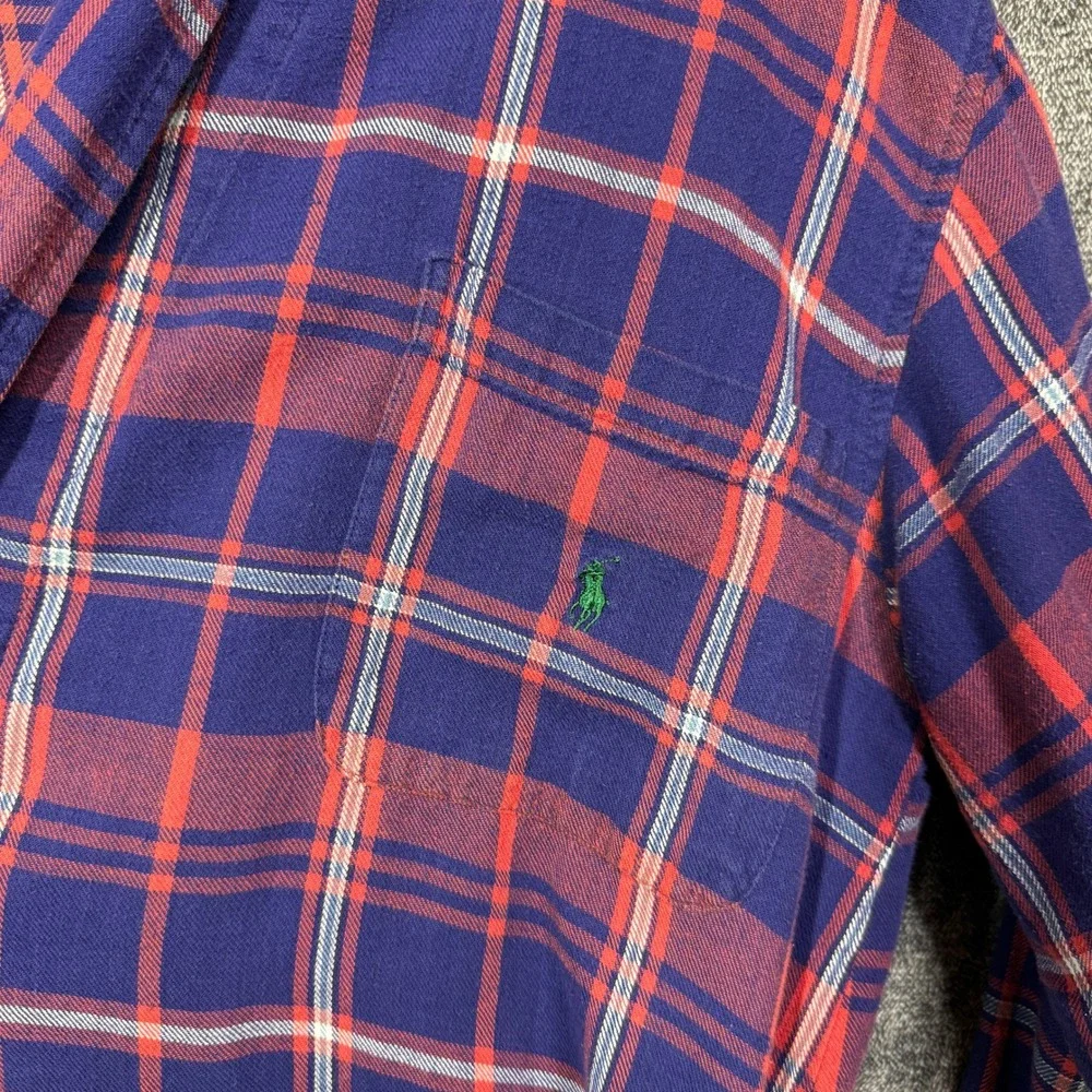 Polo Ralph Lauren Mens Plaid Flannel Robe‎ Navy Blue Red Cotton S/M Sleepwear